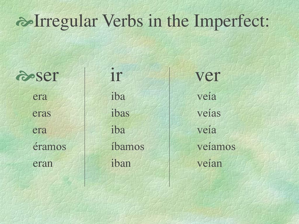 ser ir ver Irregular Verbs in the Imperfect: era iba veía