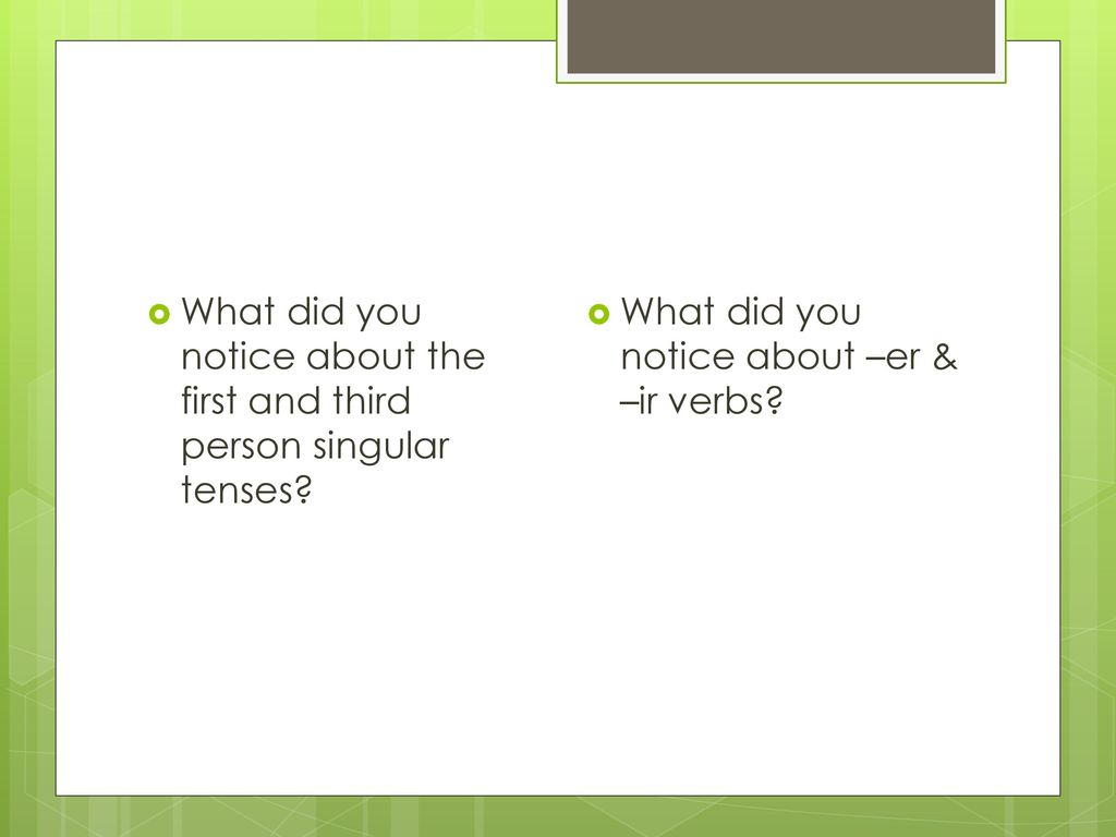 What did you notice about the first and third person singular tenses