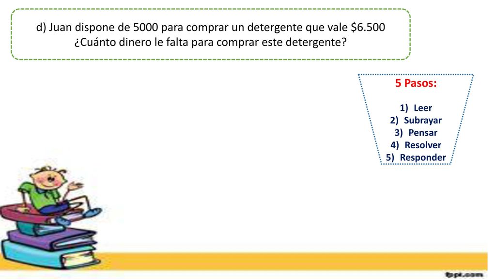 d) Juan dispone de 5000 para comprar un detergente que vale $6