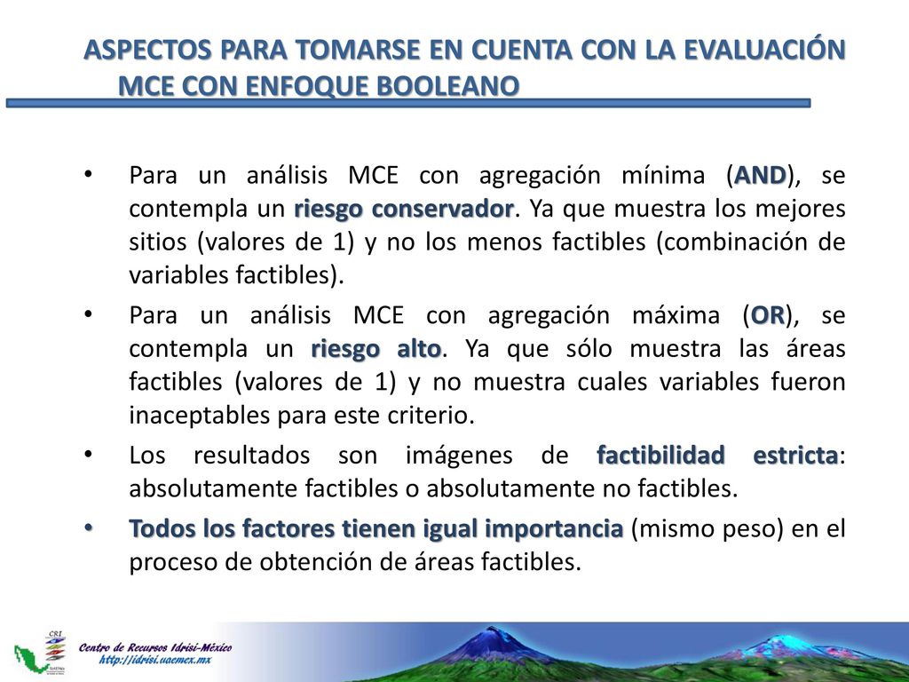 ASPECTOS PARA TOMARSE EN CUENTA CON LA EVALUACIÓN MCE CON ENFOQUE BOOLEANO