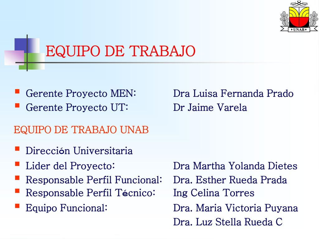 EQUIPO DE TRABAJO Gerente Proyecto MEN: Dra Luisa Fernanda Prado