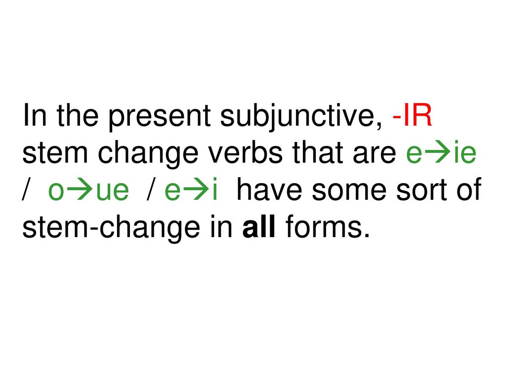 In the present subjunctive, -IR stem change verbs that are eie / oue / ei have some sort of stem-change in all forms.