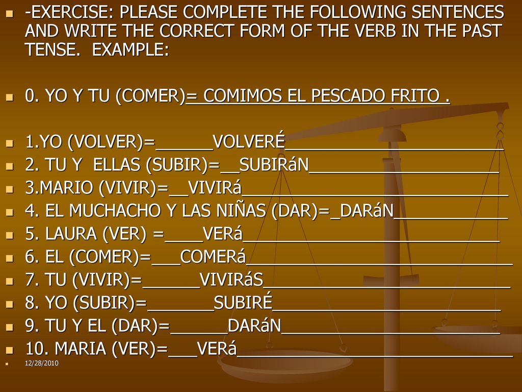0. YO Y TU (COMER)= COMIMOS EL PESCADO FRITO .