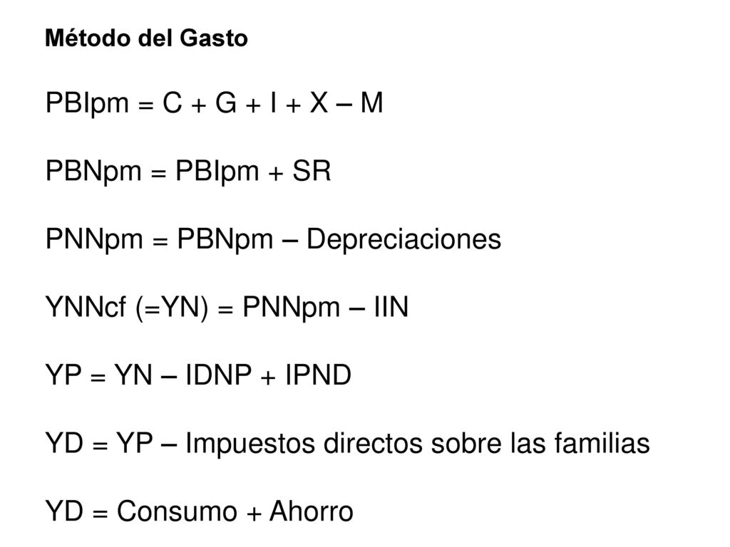 PNNpm = PBNpm – Depreciaciones YNNcf (=YN) = PNNpm – IIN