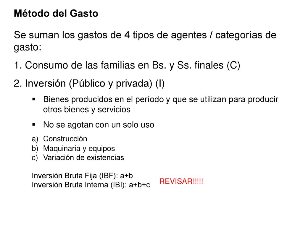 Se suman los gastos de 4 tipos de agentes / categorías de gasto: