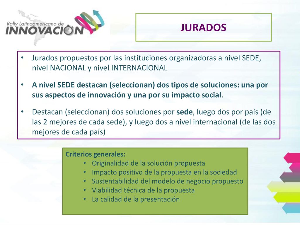 JURADOS Jurados propuestos por las instituciones organizadoras a nivel SEDE, nivel NACIONAL y nivel INTERNACIONAL.