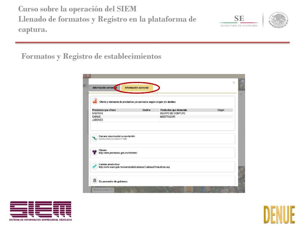 Curso sobre la operación del SIEM Llenado de formatos y Registro en la plataforma de captura.