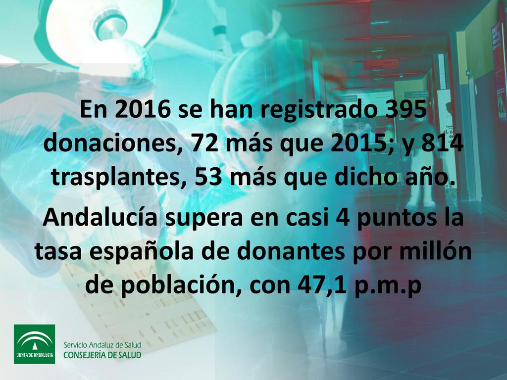 En 2016 se han registrado 395 donaciones, 72 más que 2015; y 814 trasplantes, 53 más que dicho año.