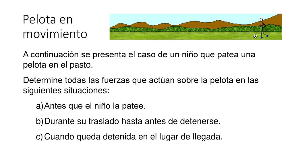 Pelota en movimiento A continuación se presenta el caso de un niño que patea una pelota en el pasto.