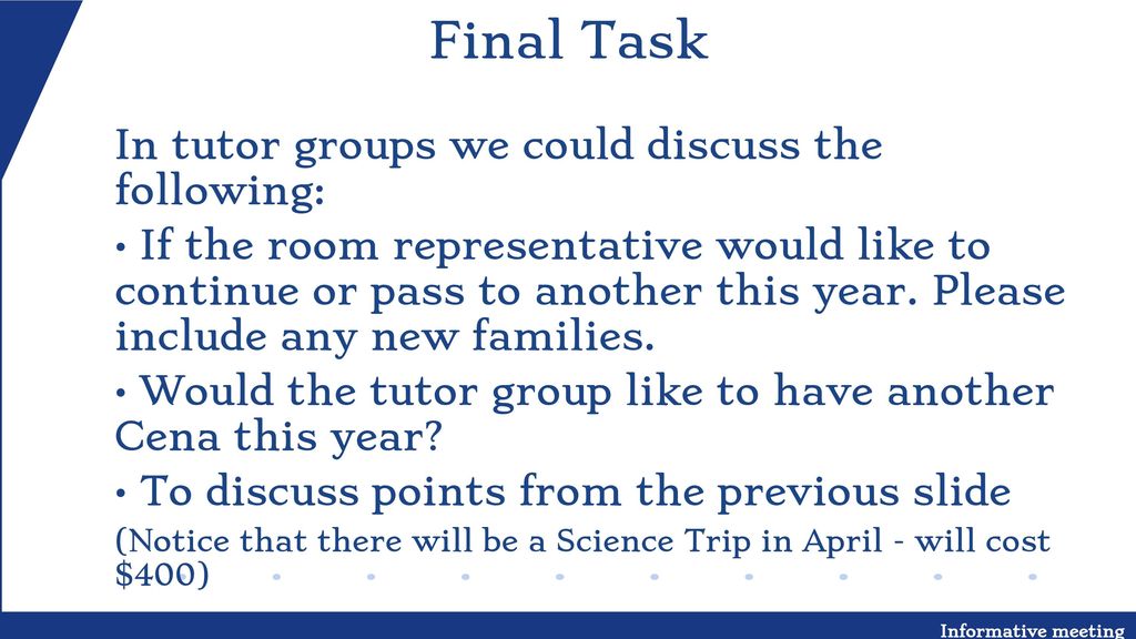 Final Task In tutor groups we could discuss the following: