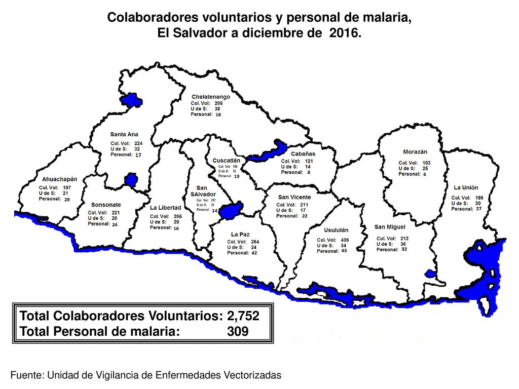Total Colaboradores Voluntarios: 2,752 Total Personal de malaria: 309