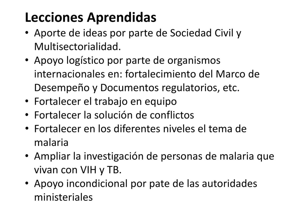 Lecciones Aprendidas Aporte de ideas por parte de Sociedad Civil y Multisectorialidad.