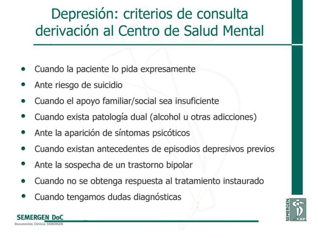 Depresión: criterios de consulta derivación al Centro de Salud Mental