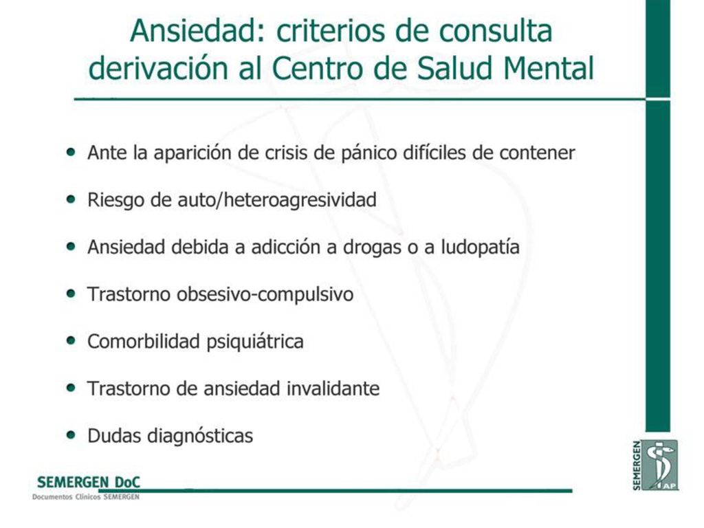 Ansiedad: criterios de consulta derivación al Centro de Salud Mental