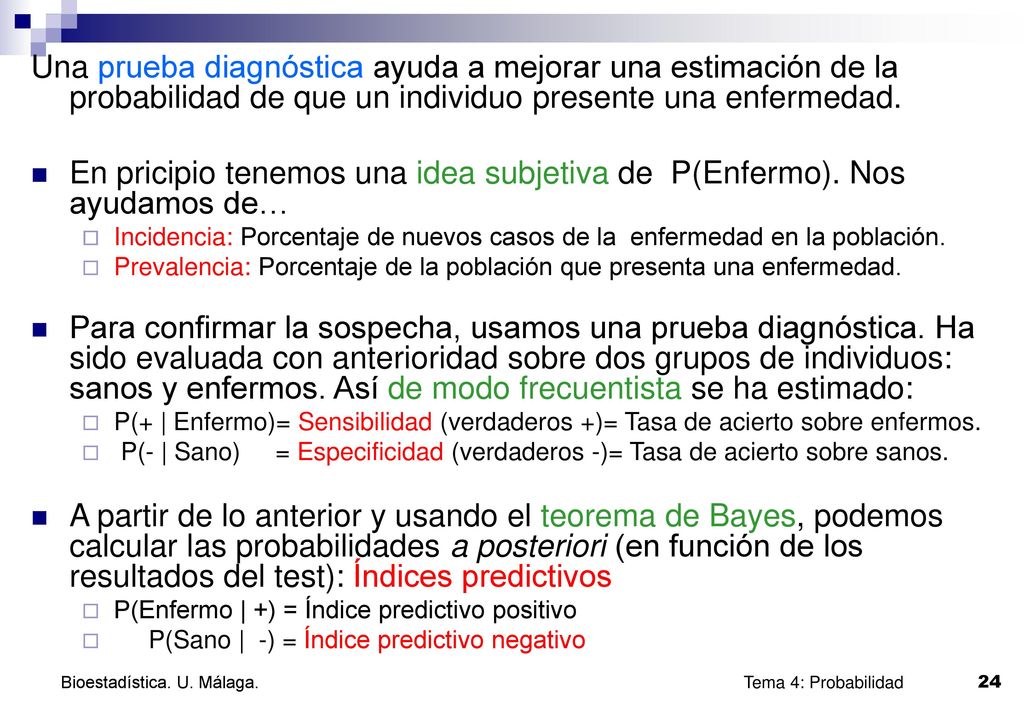 En pricipio tenemos una idea subjetiva de P(Enfermo). Nos ayudamos de…