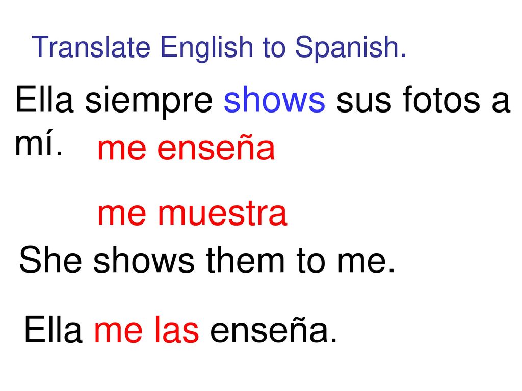 Ella siempre shows sus fotos a mí. me enseña me muestra