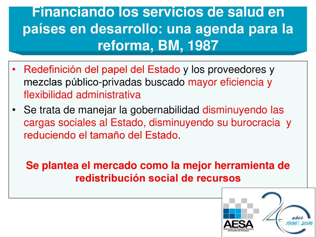 Financiando los servicios de salud en países en desarrollo: una agenda para la reforma, BM, 1987
