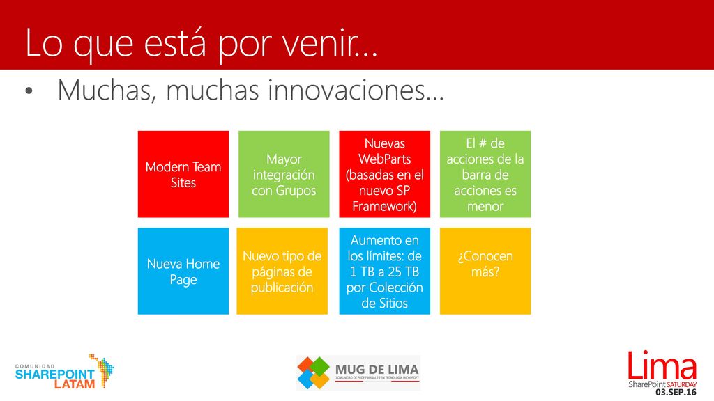 Lo que está por venir… Muchas, muchas innovaciones… Modern Team Sites