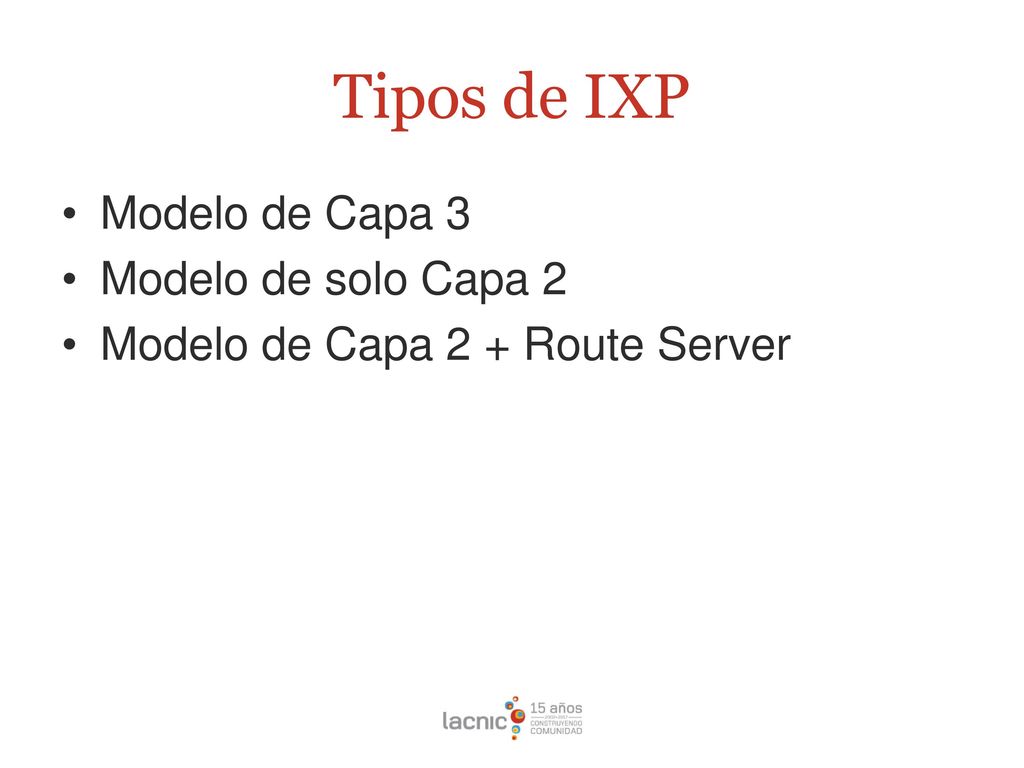 Tipos de IXP Modelo de Capa 3 Modelo de solo Capa 2