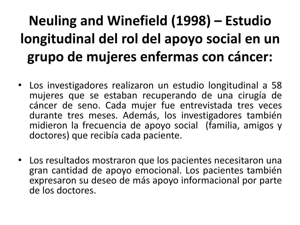 Neuling and Winefield (1998) – Estudio longitudinal del rol del apoyo social en un grupo de mujeres enfermas con cáncer: