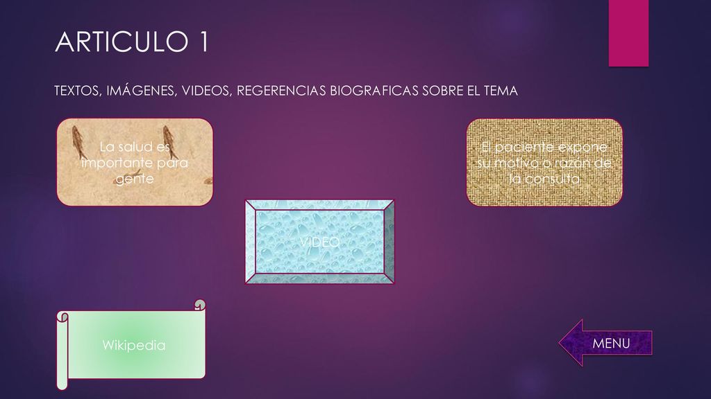 ARTICULO 1 TEXTOS, IMÁGENES, VIDEOS, REGERENCIAS BIOGRAFICAS SOBRE EL TEMA. La salud es importante para gente.