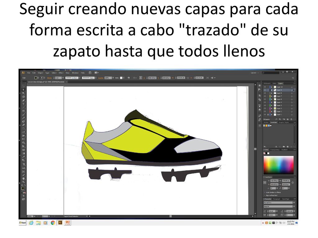 Seguir creando nuevas capas para cada forma escrita a cabo trazado de su zapato hasta que todos llenos