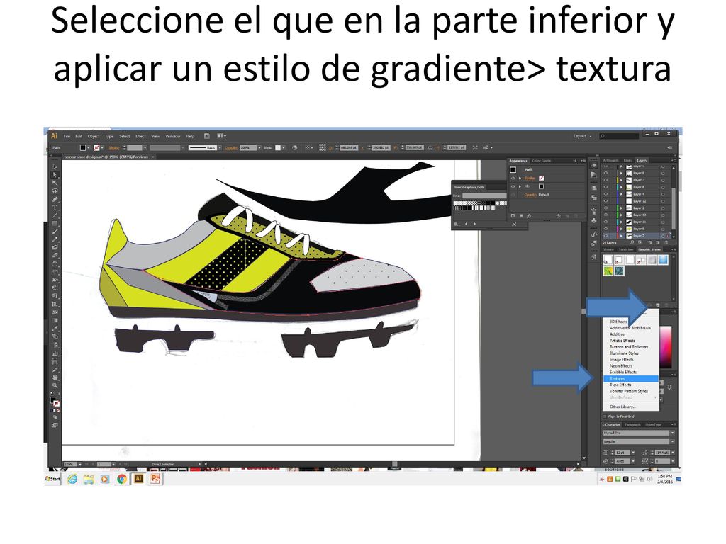 Seleccione el que en la parte inferior y aplicar un estilo de gradiente> textura