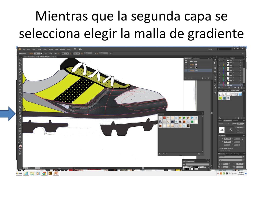 Mientras que la segunda capa se selecciona elegir la malla de gradiente