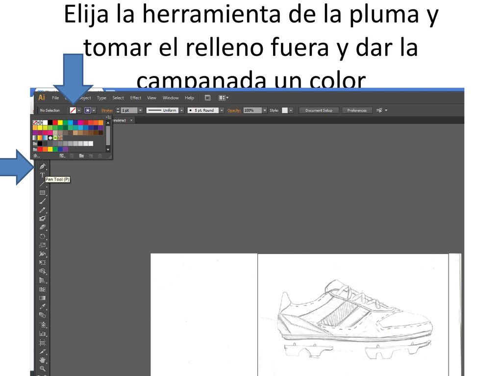 Elija la herramienta de la pluma y tomar el relleno fuera y dar la campanada un color