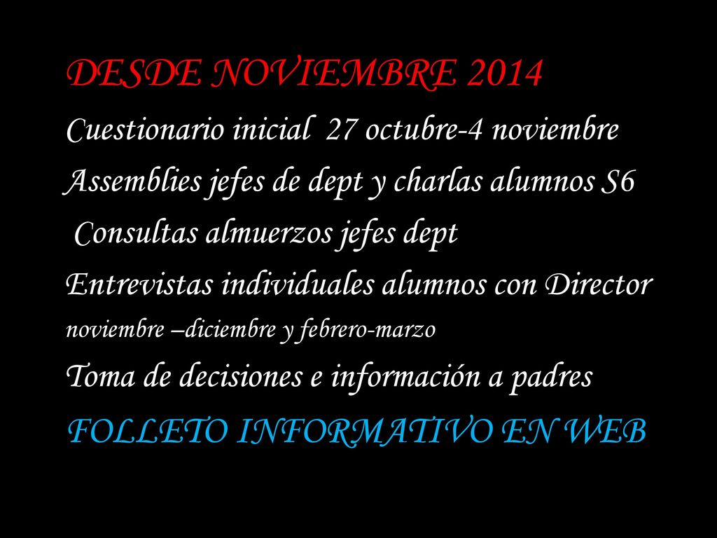 ORIENTACIÓN A ALUMNOS DESDE NOVIEMBRE 2014 FOLLETO INFORMATIVO EN WEB