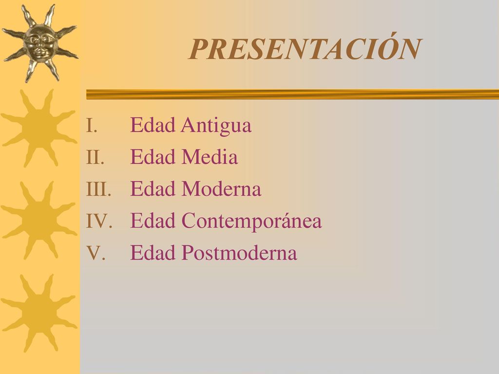 PRESENTACIÓN Edad Antigua Edad Media Edad Moderna Edad Contemporánea