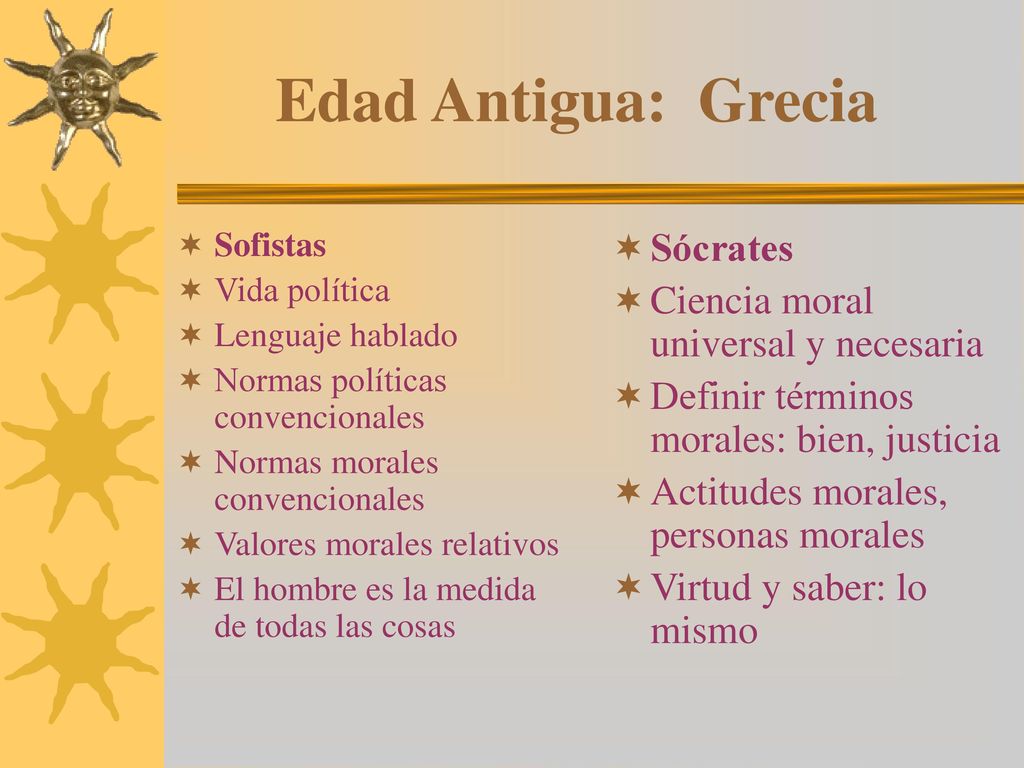 Edad Antigua: Grecia Sócrates Ciencia moral universal y necesaria
