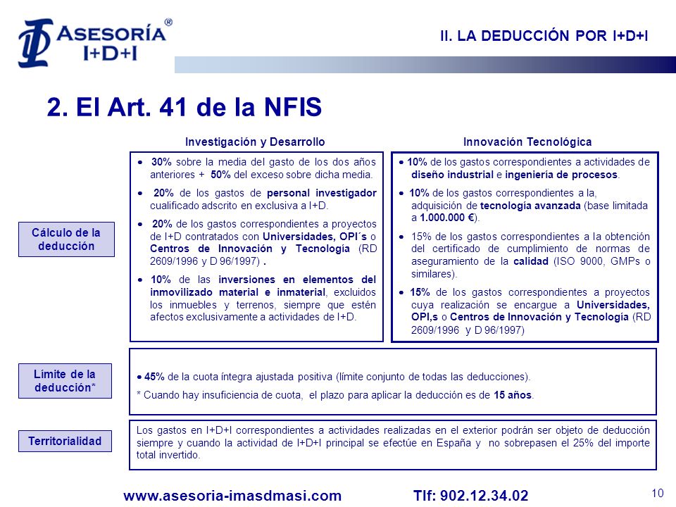 2. El Art. 41 de la NFIS II. LA DEDUCCIÓN POR I+D+I