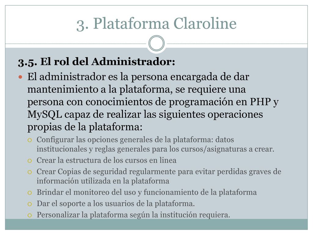 3. Plataforma Claroline 3.5. El rol del Administrador: