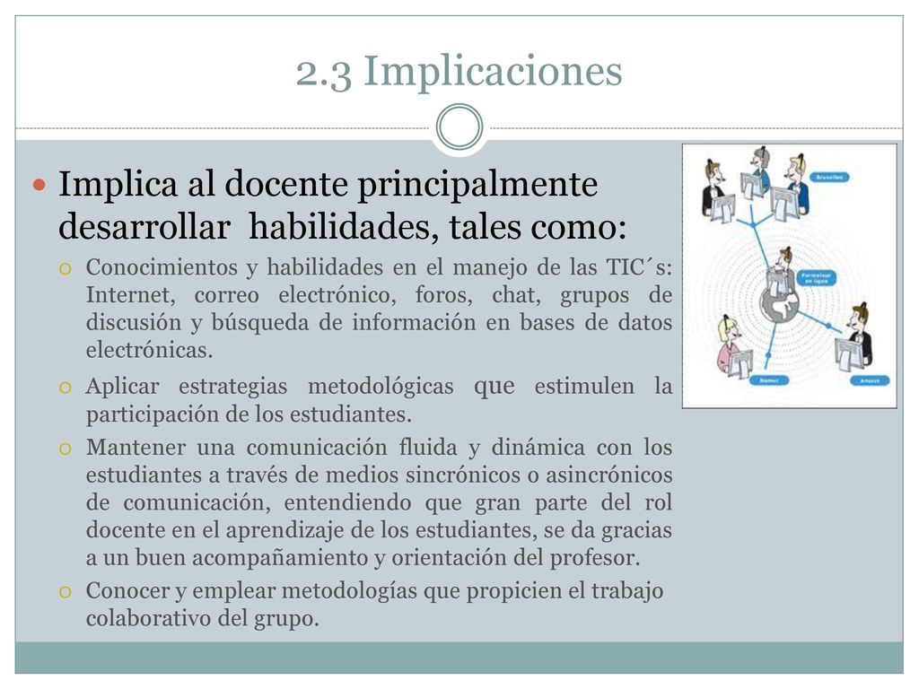 2.3 Implicaciones Implica al docente principalmente desarrollar habilidades, tales como: