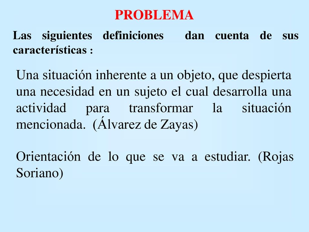 Orientación de lo que se va a estudiar. (Rojas Soriano)