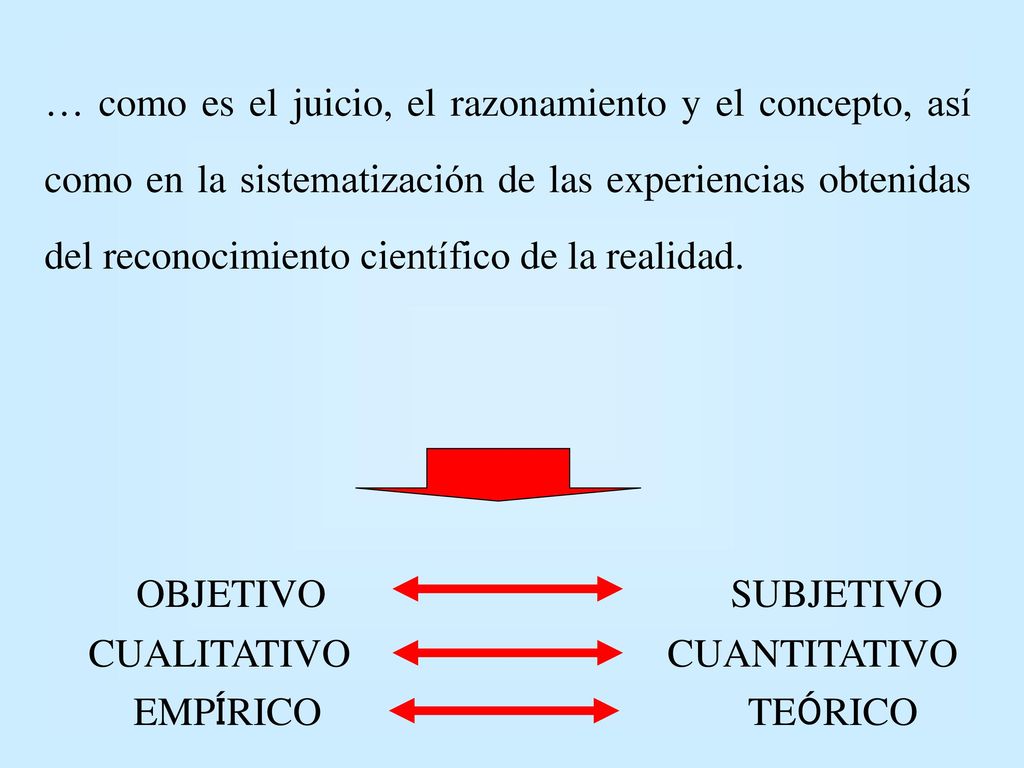 … como es el juicio, el razonamiento y el concepto, así como en la sistematización de las experiencias obtenidas del reconocimiento científico de la realidad.