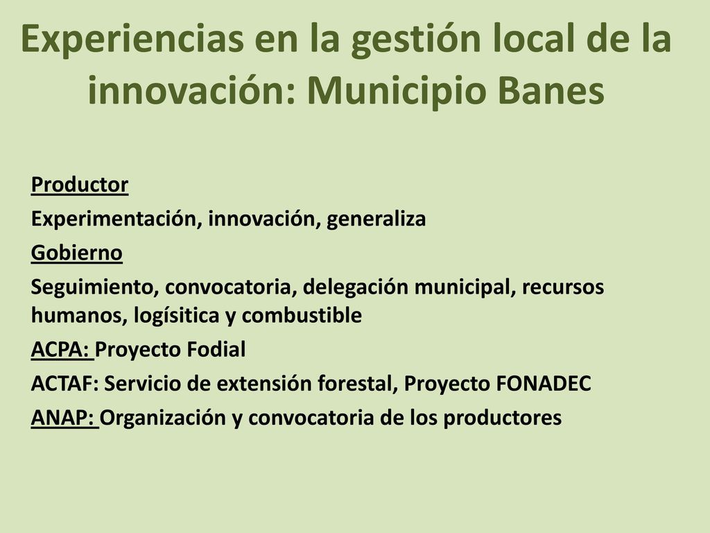 Experiencias en la gestión local de la innovación: Municipio Banes