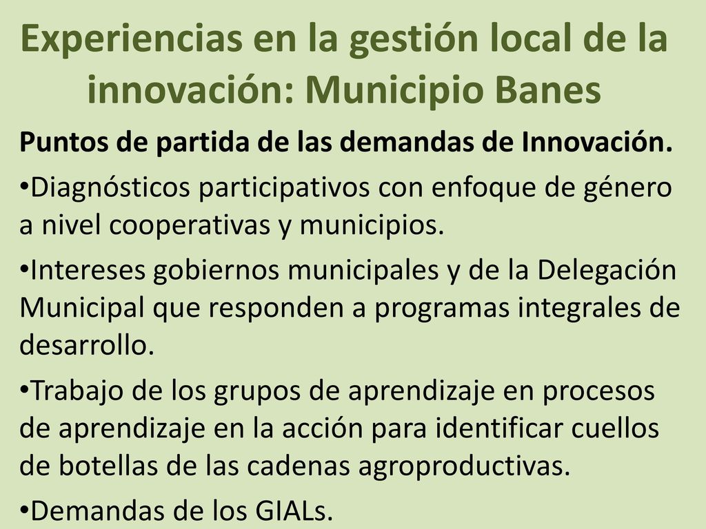 Experiencias en la gestión local de la innovación: Municipio Banes