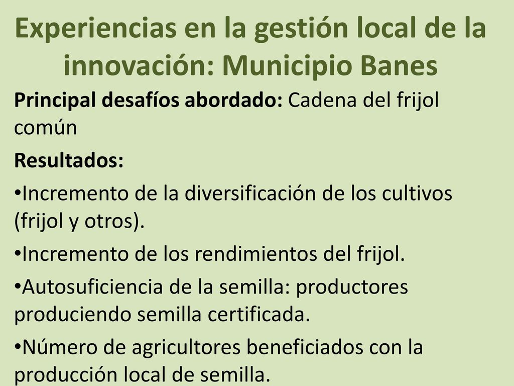 Experiencias en la gestión local de la innovación: Municipio Banes