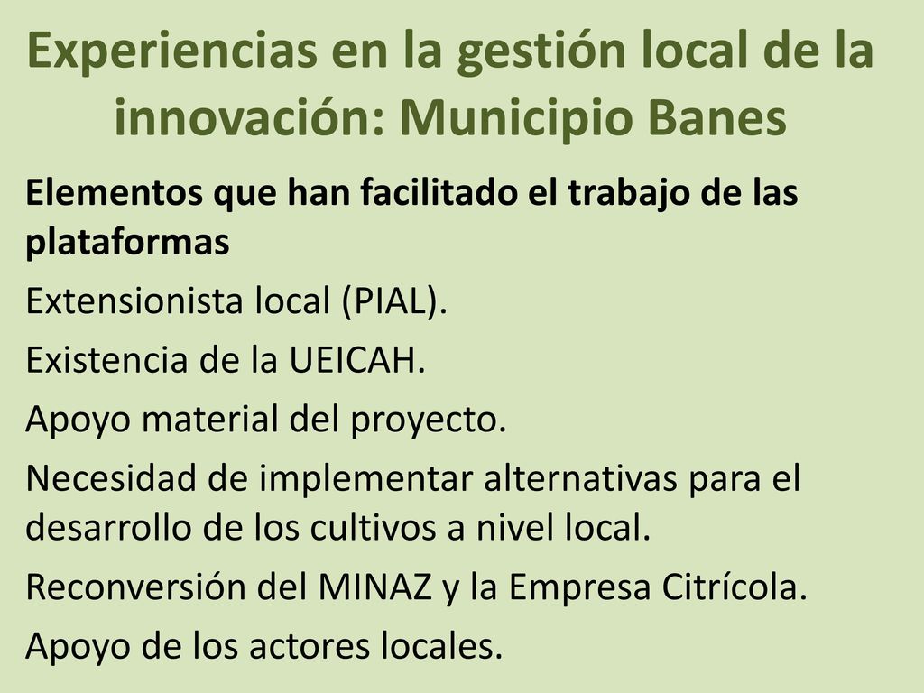Experiencias en la gestión local de la innovación: Municipio Banes