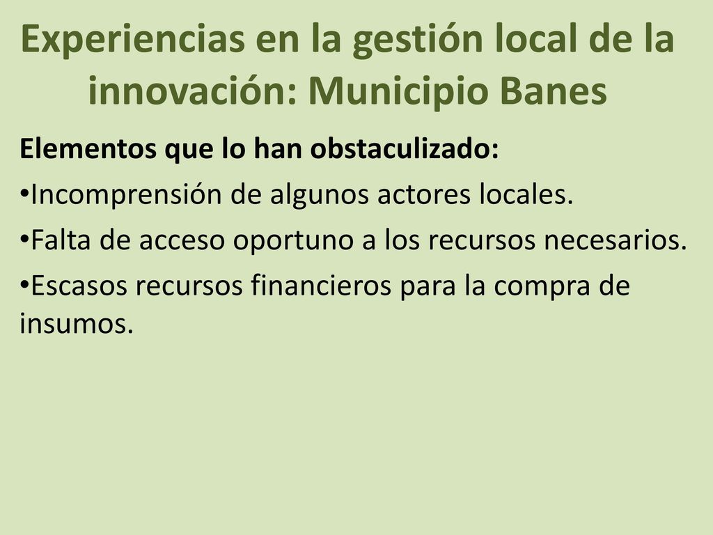Experiencias en la gestión local de la innovación: Municipio Banes