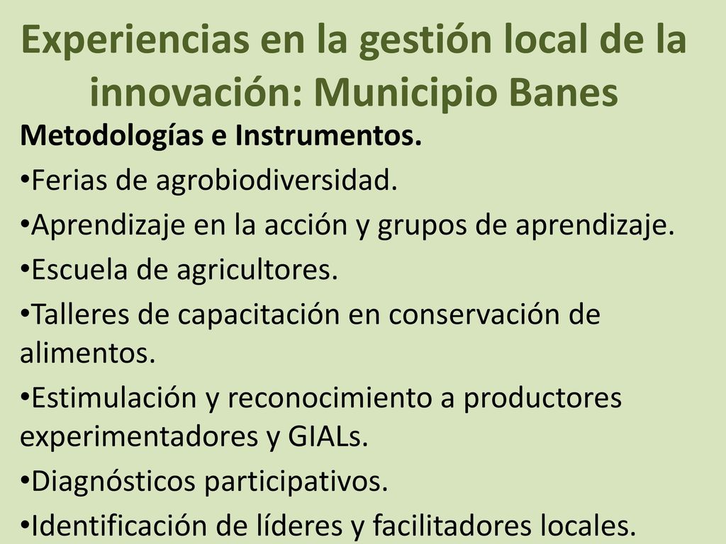 Experiencias en la gestión local de la innovación: Municipio Banes