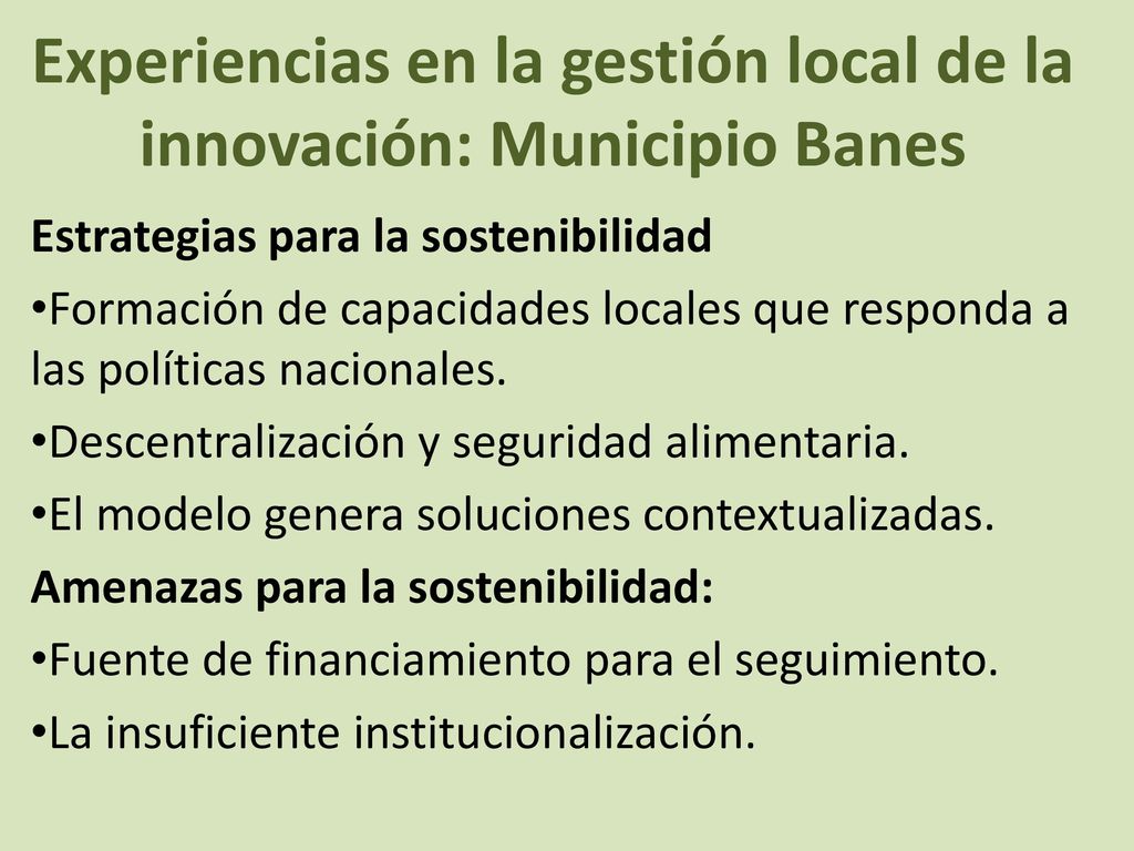 Experiencias en la gestión local de la innovación: Municipio Banes