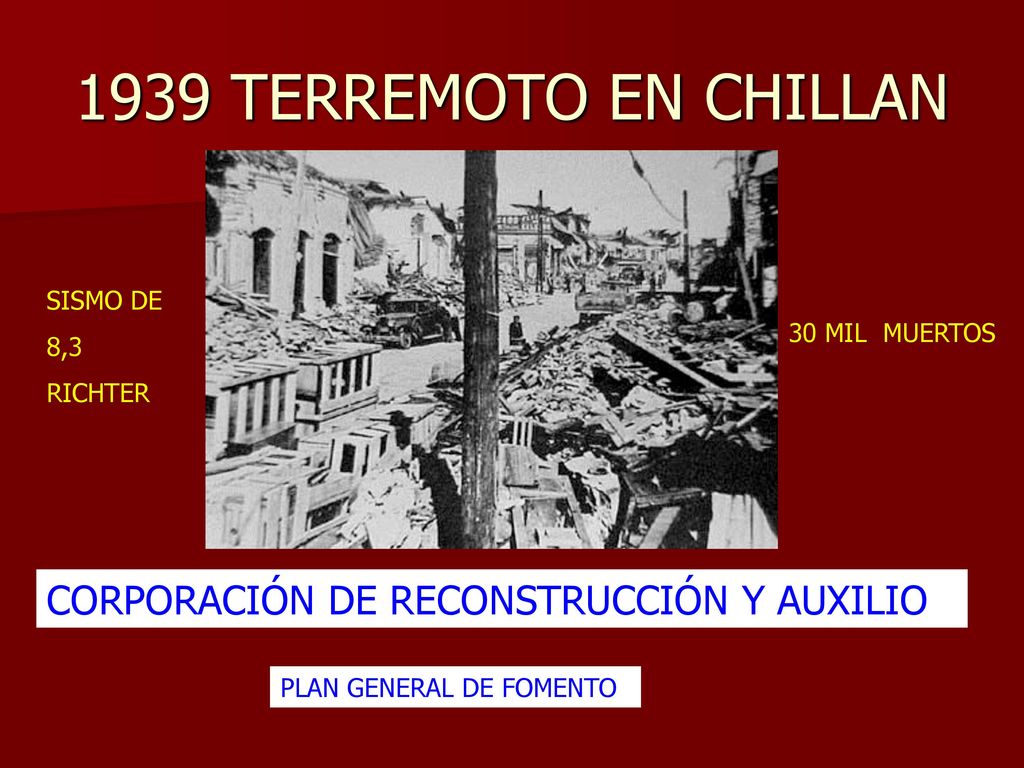1939 TERREMOTO EN CHILLAN CORPORACIÓN DE RECONSTRUCCIÓN Y AUXILIO