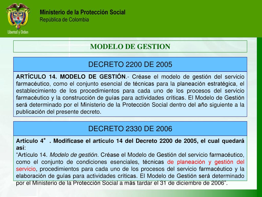 DECRETO 2200 DE 2005 MODELO DE GESTION DECRETO 2330 DE 2006