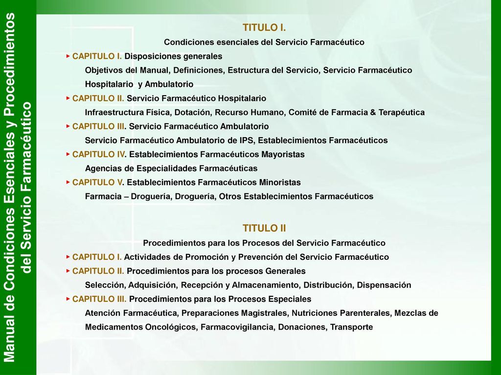 TITULO I. Condiciones esenciales del Servicio Farmacéutico. ► CAPITULO I. Disposiciones generales.
