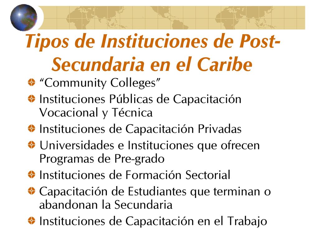 Tipos de Instituciones de Post-Secundaria en el Caribe