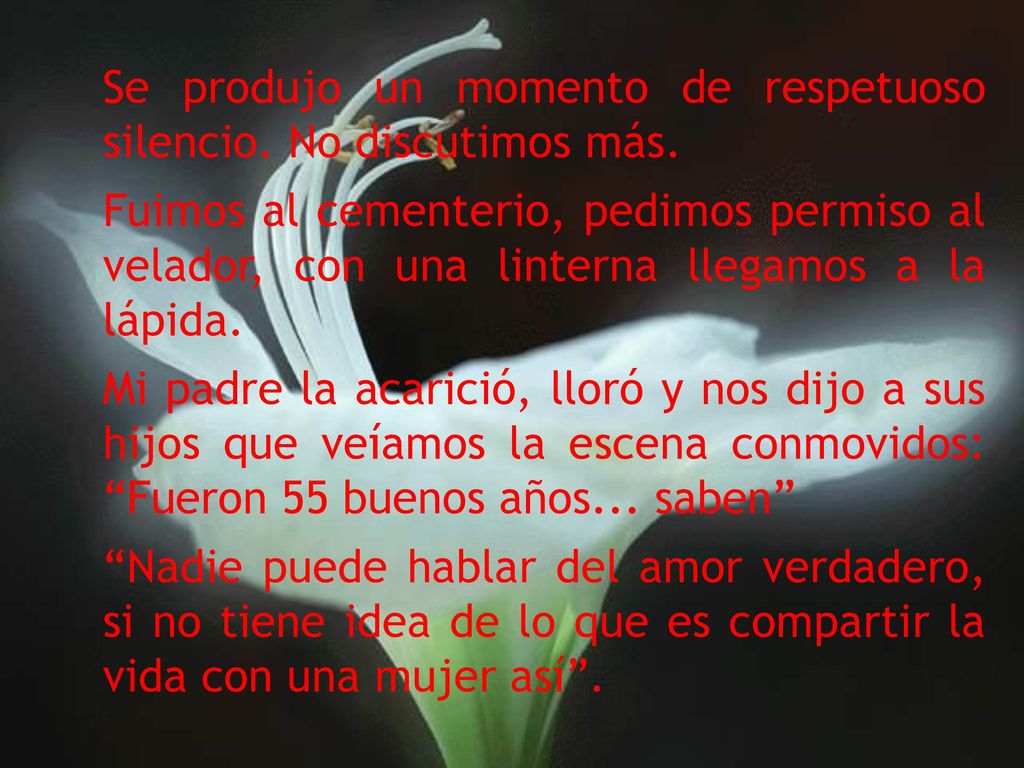 Se produjo un momento de respetuoso silencio. No discutimos más.