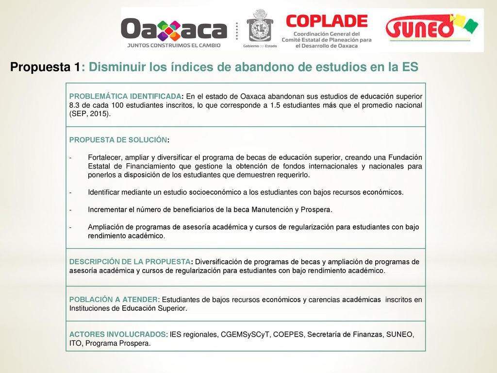 Propuesta 1: Disminuir los índices de abandono de estudios en la ES